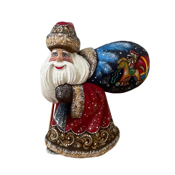 G.DeBrekht Happy traveler Santa Wood Hand Carved Painted Signed Christmas Decor - Picture 1 of 11